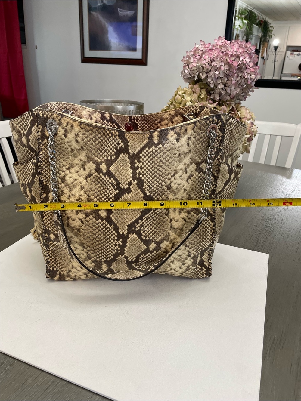 Michael Kors Brown and Cream Snake-Print Tassel Tote - Picture 4 of 8